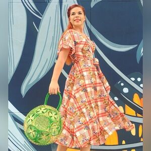 Floral Gingham Print wrap dress